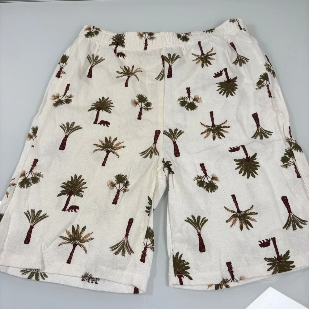 Bearpaw Boys Size M White Palm Tree Linen Blend Shirt and Shorts Set NEW